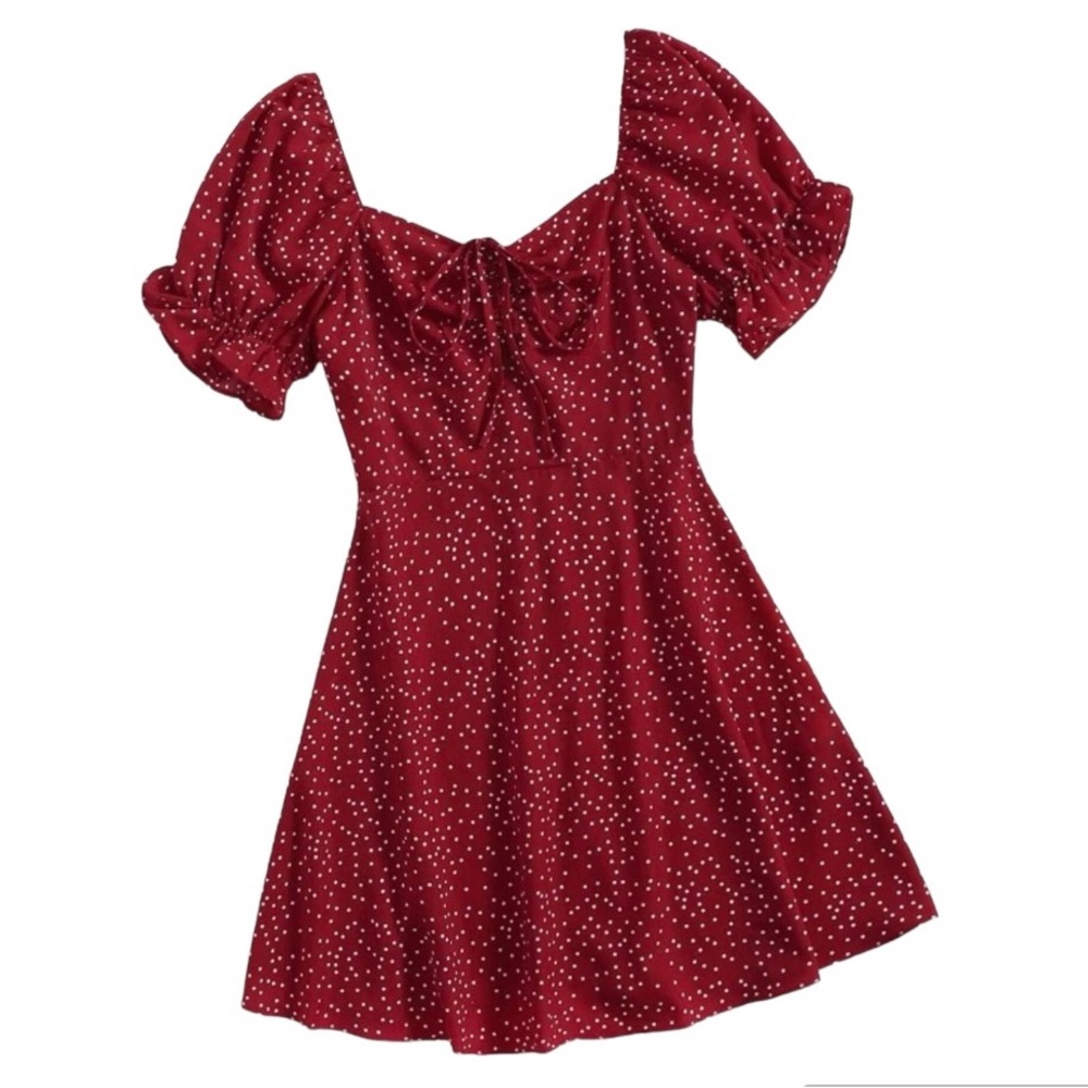 Vcay Polkadot Red Dress WYWH Sweetheart Neck Puff Sleeve Sz 8 Dalmatian